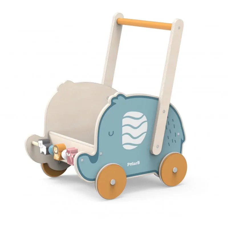 Antemergator Viga PolarB, lemn, carucior elefant, albastru KID440311
