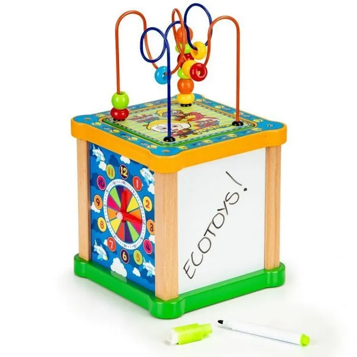 Centru activitati Ecotoys HM015473, lemn, cuburi, tabla desen, multicolor KID970124 — imaginea 2