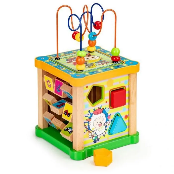 Centru activitati Ecotoys HM015473, lemn, cuburi, tabla desen, multicolor KID970124 — imaginea 3