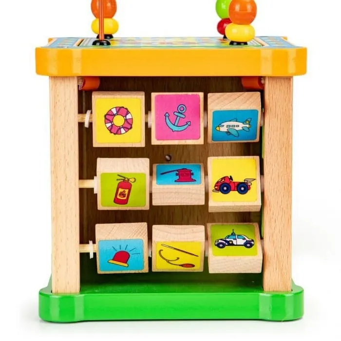Centru activitati Ecotoys HM015473, lemn, cuburi, tabla desen, multicolor KID970124 — imaginea 4