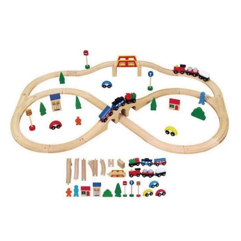 Set trenulet Viga, lemn, 49 piese, multicolor KID563042 — imaginea 2