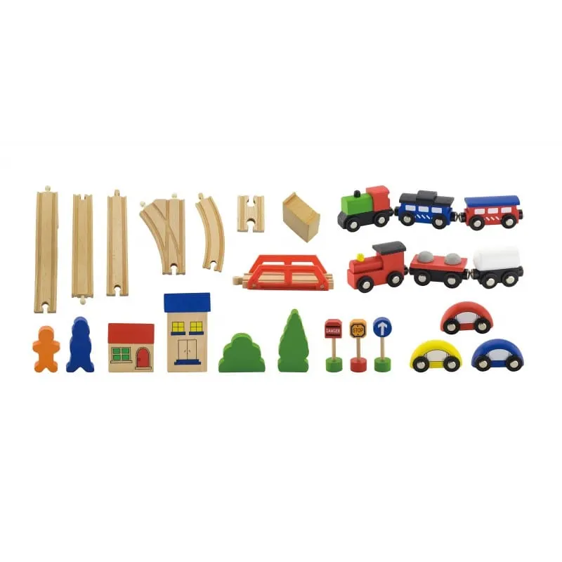 Set trenulet Viga, lemn, 49 piese, multicolor KID563042 — imaginea 5