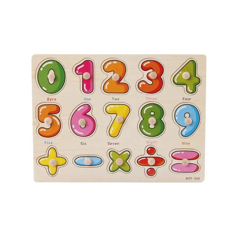 Puzzle incastru din lemn - Numere și operații matematice, 2 ani+