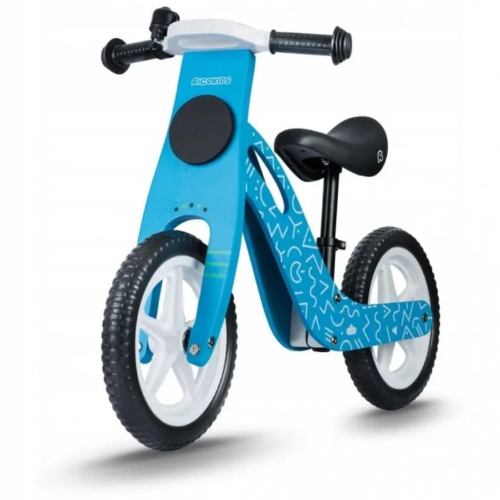 Bicicleta fara pedale Ricokids, lemn, roti spuma EVA, albatru KID471295