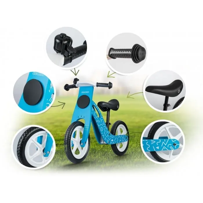Bicicleta fara pedale Ricokids, lemn, roti spuma EVA, albatru KID471295 — imaginea 4