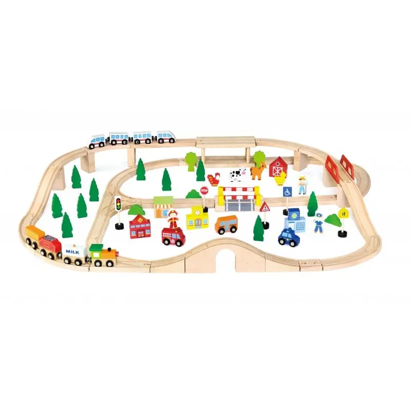 Set trenulet Viga, lemn, 90 piese, multicolor KID509989