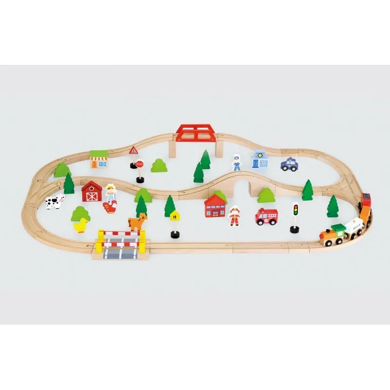 Set trenulet Viga, lemn, 90 piese, multicolor KID509989 — imaginea 2