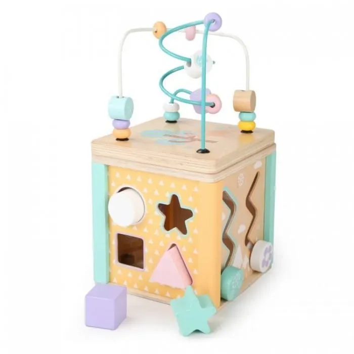 Centru activitati Ecotoys HM015472, lemn, labirint si sortator cuburi, multicolor KID970582
