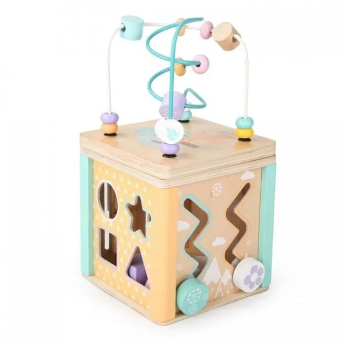 Centru activitati Ecotoys HM015472, lemn, labirint si sortator cuburi, multicolor KID970582 — imaginea 4