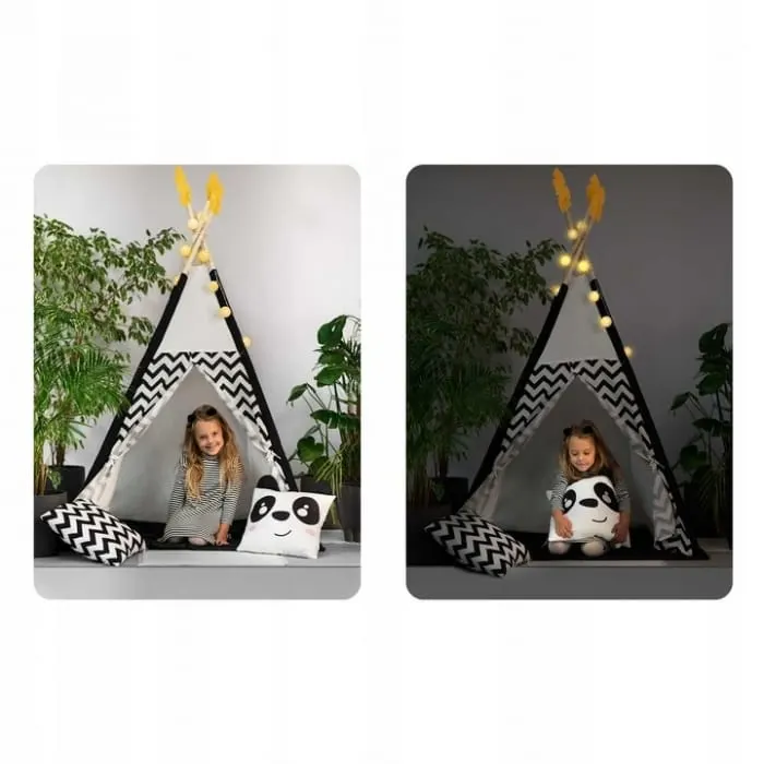 Cort joaca copii Nukido, ghirlanda lumini, perne, panda, multicolor KID609580 — imaginea 5