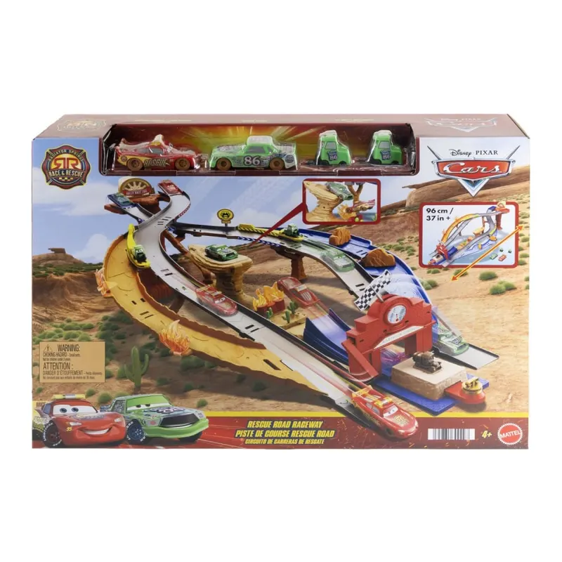 CARS RACE AND RESCUE SET DE JOACA CURCUIT DE SALVARE SI 3 MASINUTE METALICE