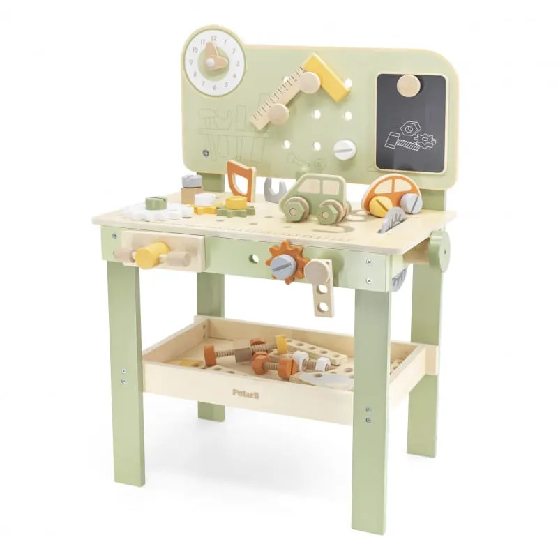 Banc de lucru copii PolarB Viga, lemn, unelte si accesorii, verde KID440656 — imaginea 4