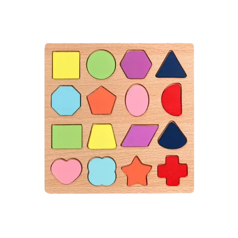 Puzzle Incastru 3D din Lemn cu 16 Forme Geometrice