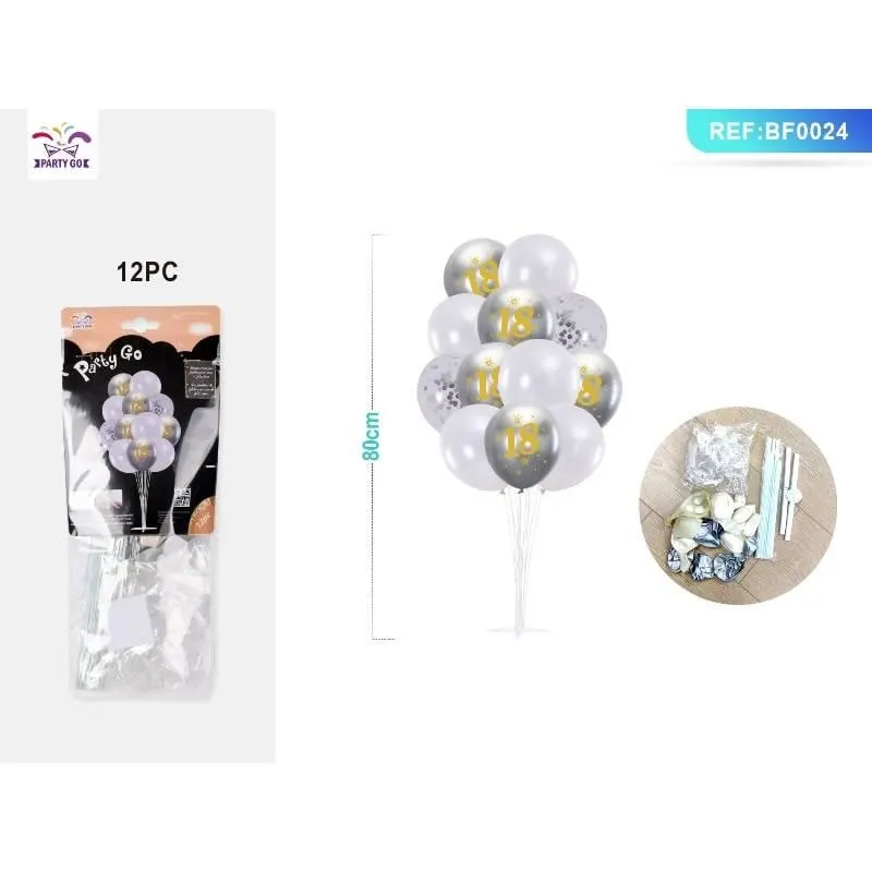 Ghirlanda din baloane PartyGo, 80cm, alb, argintiu, set 12 buc