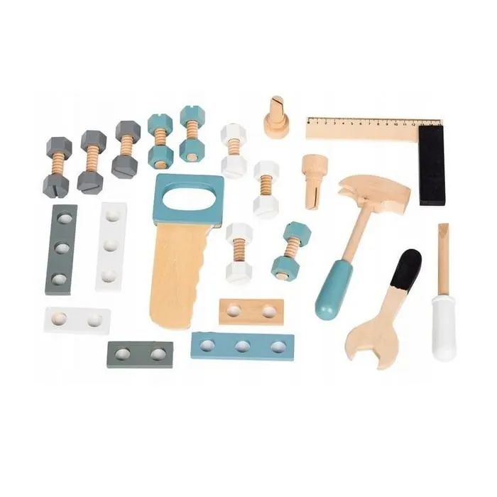 Banc de lucru copii Ecotoys, din lemn cu unelte, 32 de piese KID063094 — imaginea 4
