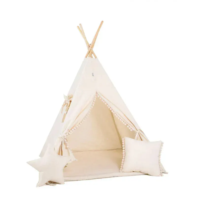 Cort teepee pentru copii Cream Cloud + două perne, 110 cm x 110 cm