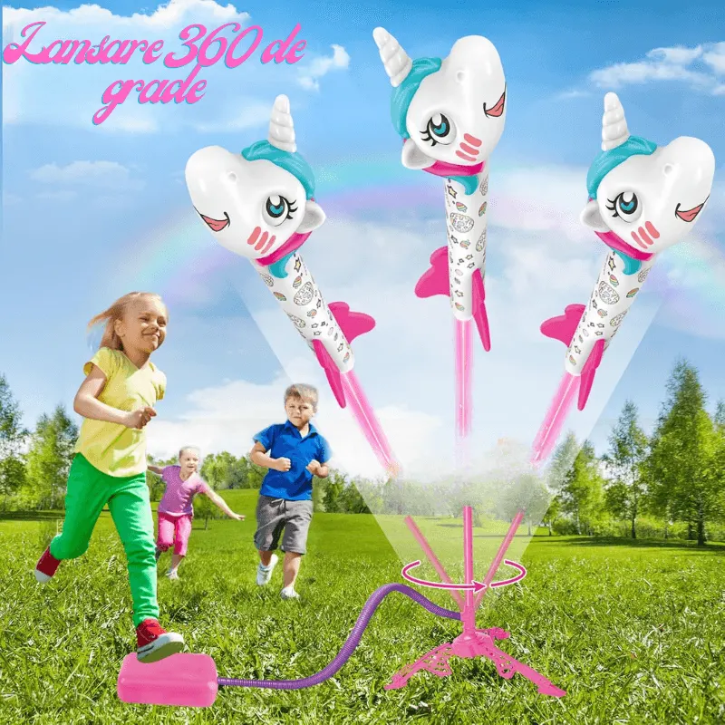 Set Lansator si 3 Rachete din Spuma pentru Copii 3-7 Ani, Joaca Activa si Distractie in Aer Liber