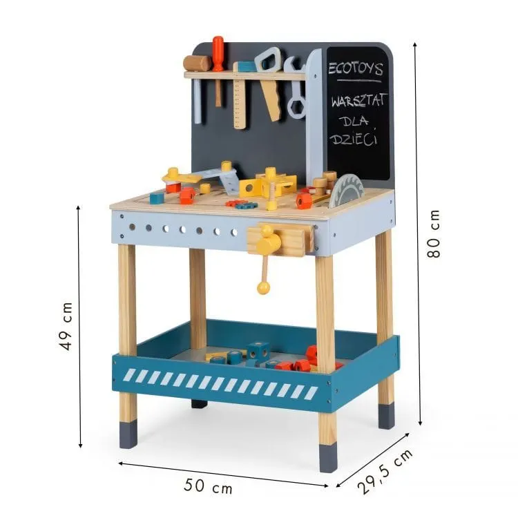Banc de lucru copii Ecotoys, din lemn cu unelte, multicolor KID974429 — imaginea 3