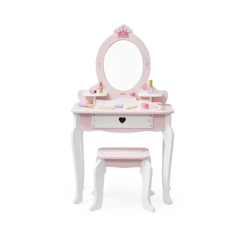 Masuta de toaleta Viga, lemn, 8 accesorii, roz KID447822 — imaginea 2