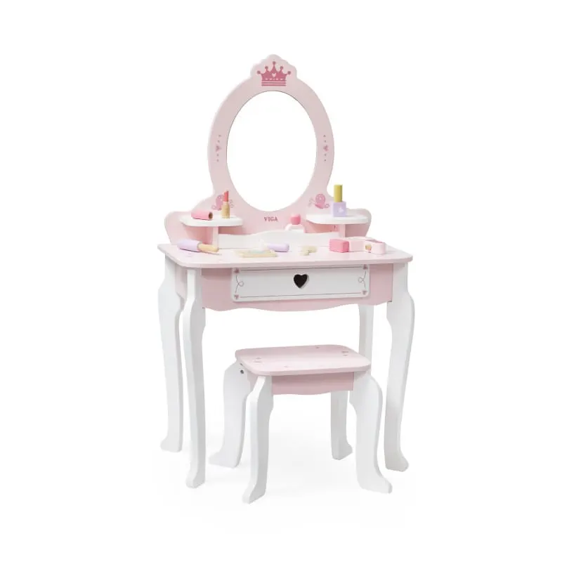 Masuta de toaleta Viga, lemn, 8 accesorii, roz KID447822 — imaginea 3