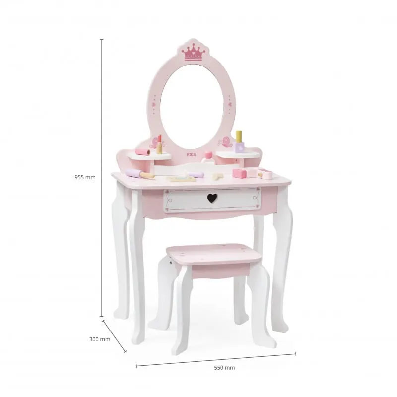 Masuta de toaleta Viga, lemn, 8 accesorii, roz KID447822 — imaginea 4