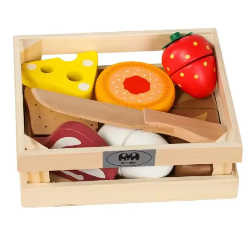 Set de Joaca Educational din Lemn cu Alimente si Tavita, Ideal pentru Dezvoltarea Abilitatilor Motorii Fine si Creativitatii Copiilor, 15x12.3x5 Cm, + 3 Ani