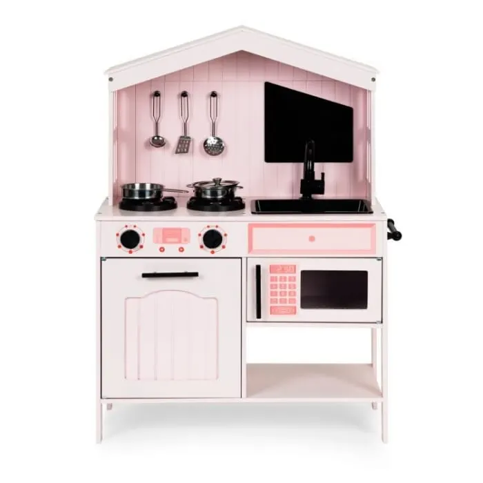 Bucatarie copii Ecotoys, din lemn cu accesorii, roz KID000012 — imaginea 2