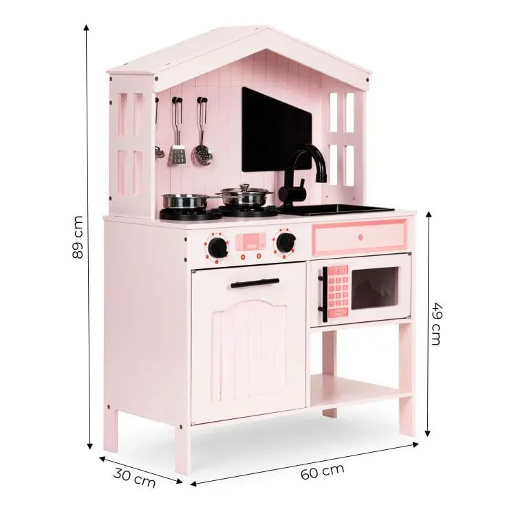 Bucatarie copii Ecotoys, din lemn cu accesorii, roz KID000012 — imaginea 3
