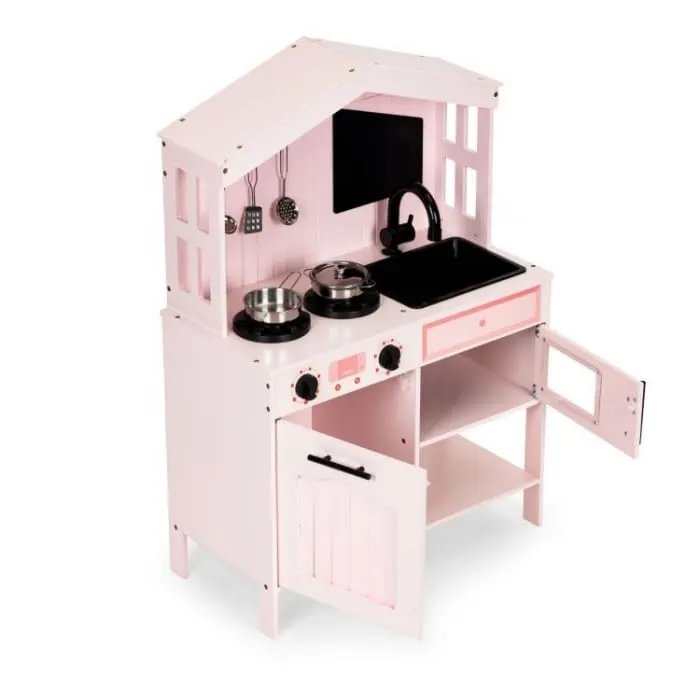 Bucatarie copii Ecotoys, din lemn cu accesorii, roz KID000012 — imaginea 5