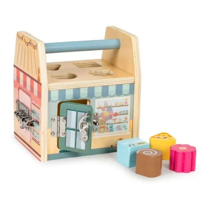 Centru activitati Ecotoys, lemn, sortator cuburi, multicolor KID000210