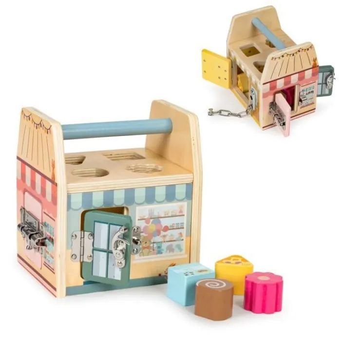 Centru activitati Ecotoys, lemn, sortator cuburi, multicolor KID000210 — imaginea 2