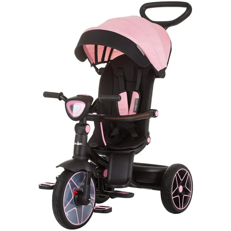 Tricicleta Chipolino Derby, scaun reversibil, pozitie somn, lumini, muzica, copertina, roz KID059361
