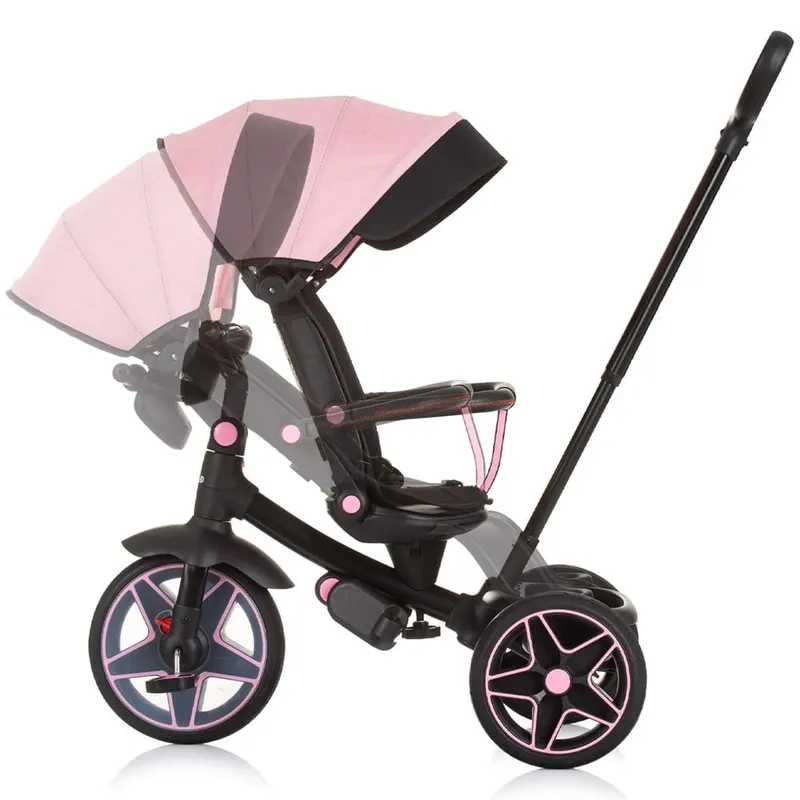 Tricicleta Chipolino Derby, scaun reversibil, pozitie somn, lumini, muzica, copertina, roz KID059361 — imaginea 3