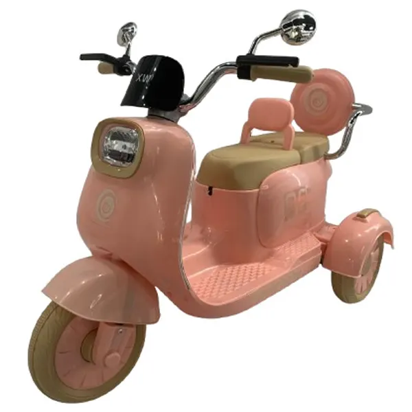 Scuter electric FavorBaby cu 3 roti pentru copii, 2 locuri, telecomanda inclusa, 70W, music player, efecte sonore si luminoase, roz