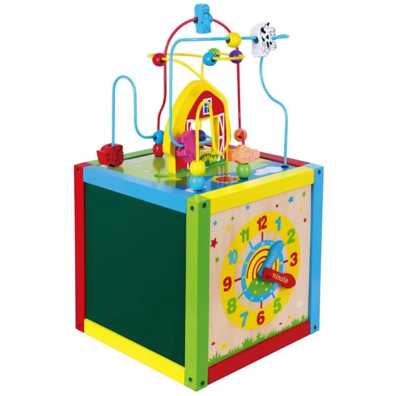 Centru activitati PolarB Viga, lemn, tabla desen, ceas, sortator forme, 5 in 1, multicolor KID585068