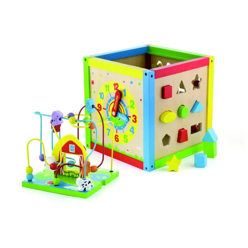 Centru activitati PolarB Viga, lemn, tabla desen, ceas, sortator forme, 5 in 1, multicolor KID585068 — imaginea 2