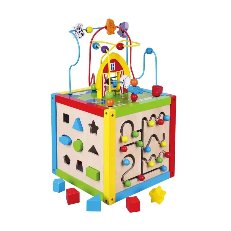 Centru activitati PolarB Viga, lemn, tabla desen, ceas, sortator forme, 5 in 1, multicolor KID585068 — imaginea 4