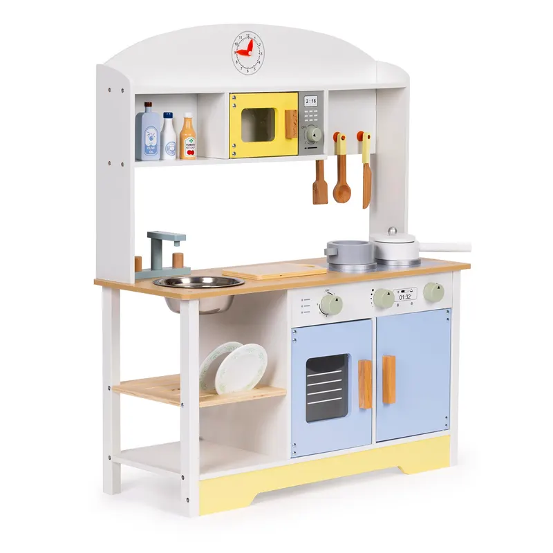 Bucatarie copii Ecotoys, lemn, cuptor microunde, masina de spalat, 12 accesorii, multicolor KID007349 — imaginea 3