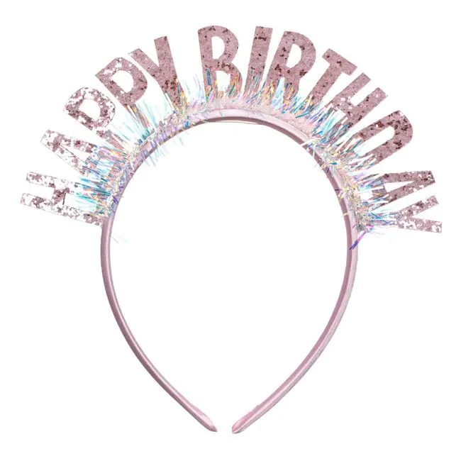 Coronita pentru fetite roz, cu mesajul Happy Birthday