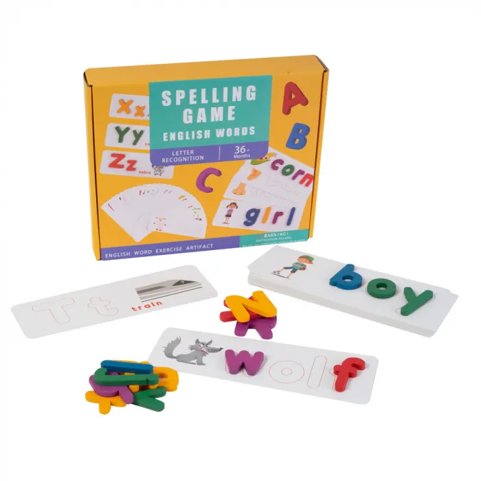 Joc din Lemn cu Carduri si Llitere in Engleza Montessori