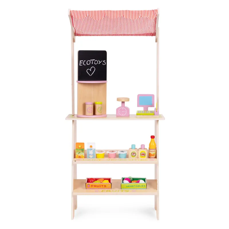Magazin copii Ecotoys, lemn, casa de marcat, cantar, 20 accesorii, multicolor KID007240 — imaginea 2
