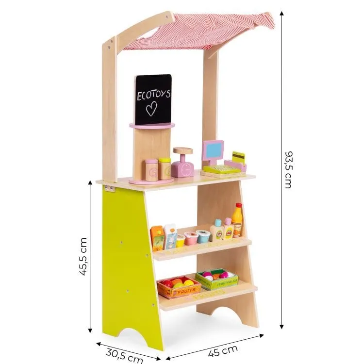 Magazin copii Ecotoys, lemn, casa de marcat, cantar, 20 accesorii, multicolor KID007240 — imaginea 3