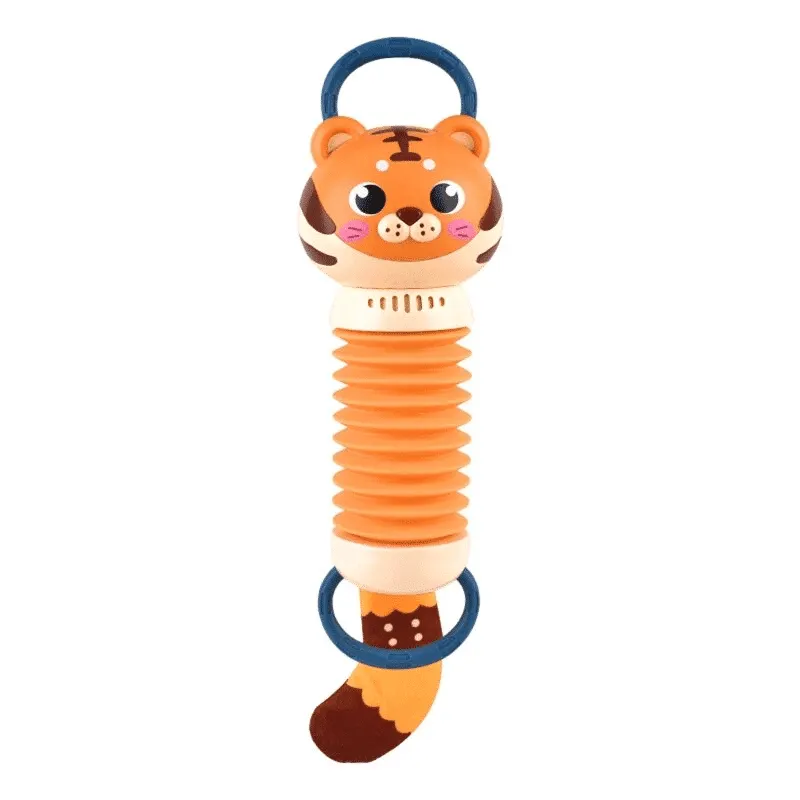 Jucarie Interactiva Bebelusi, Acordeon Tigrisor, Lumini si Sunete, Maner Detasabil, 31x10 Cm, Maro, +18 Luni