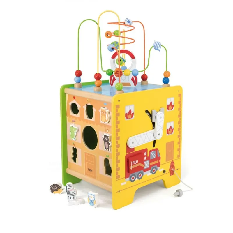 Centru activitati PolarB Viga, lemn, roti dintate, sortator animale, 5 in 1, multicolor KID445484