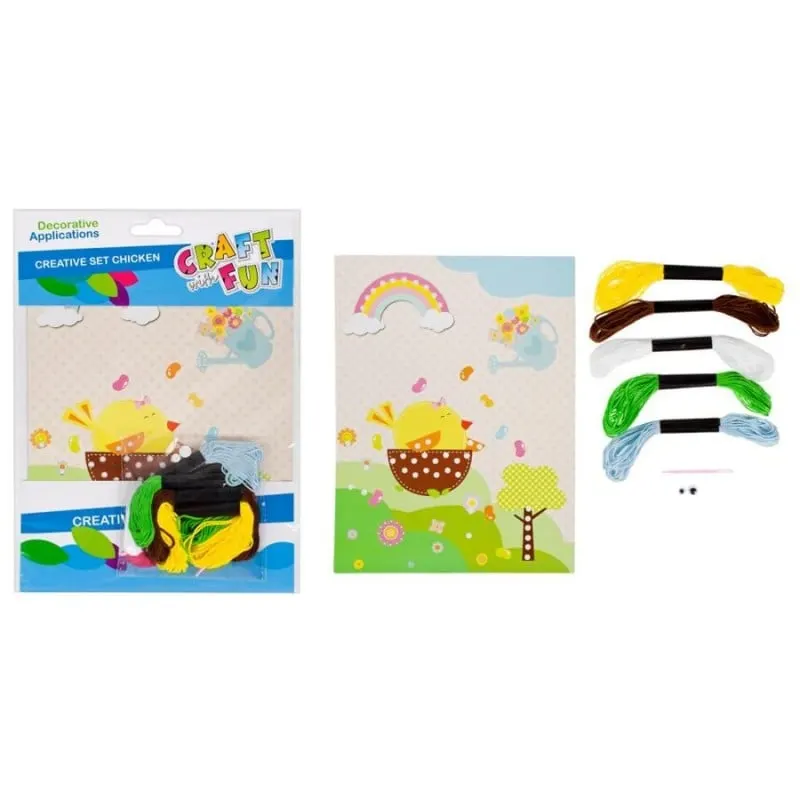 Set creativ DIY Cos primul meu puisor, ata, ac plastic si sablon hartie