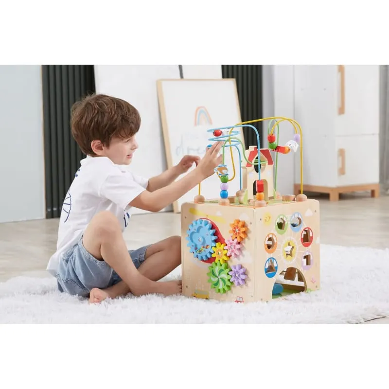 Centru activitati PolarB Viga, lemn, labirint, sortator forme, 5 in 1, multicolor KID445910 — imaginea 5