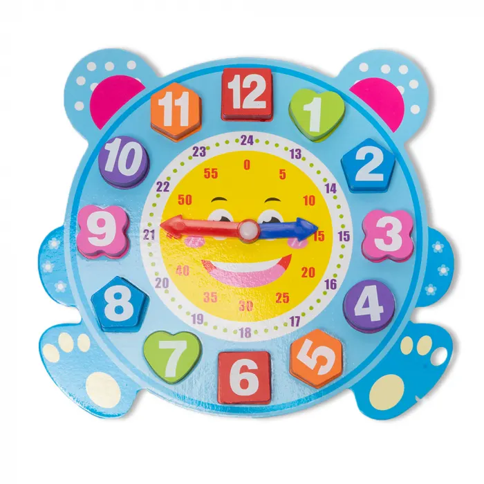 Ceas din Lemn pe Suport tip Puzzle Montessori