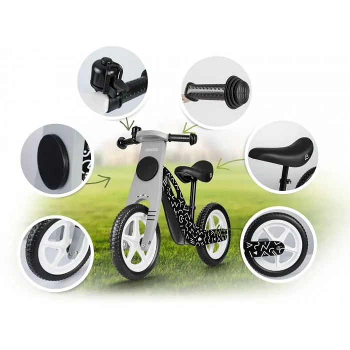 Bicicleta fara pedale Ricokids, lemn, roti spuma EVA, negru KID471318 — imaginea 4