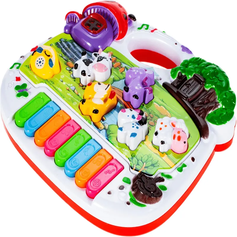 Jucarie Interactiva Bebelusi, Ferma Animalelor, 4 Functii, Cu Lumini si Sunete, Pian, 16x15.5x4 Cm