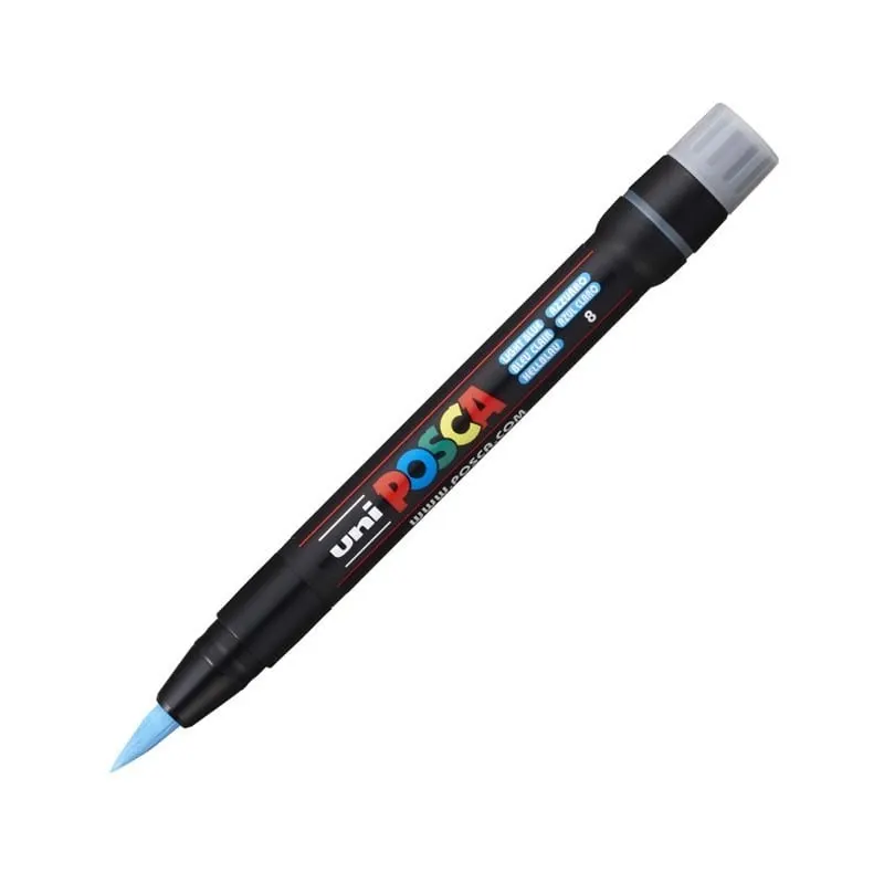 Marker cu varf tip pensula UNI Posca Brush PCF-350,albastru deschis